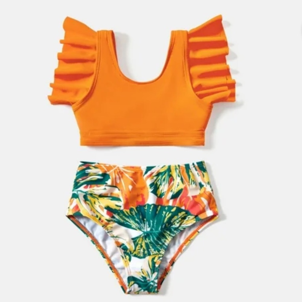 NWT 3-4 Years PatPat Orange and Tropical Print Bikini Set